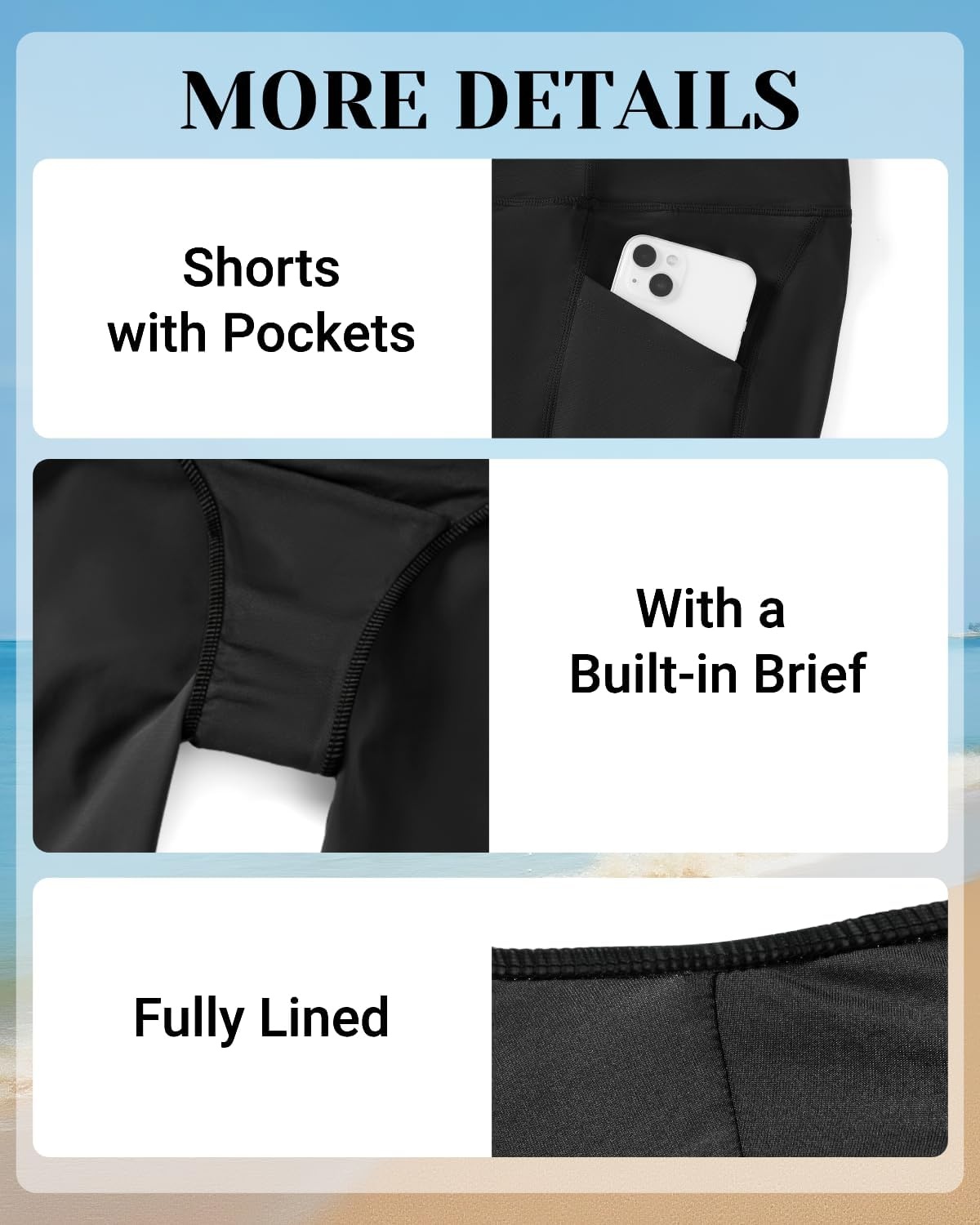 image:imageWomen High Waisted Swim Shorts 5 Bathing Suit Bottoms with Pockets 2026Black