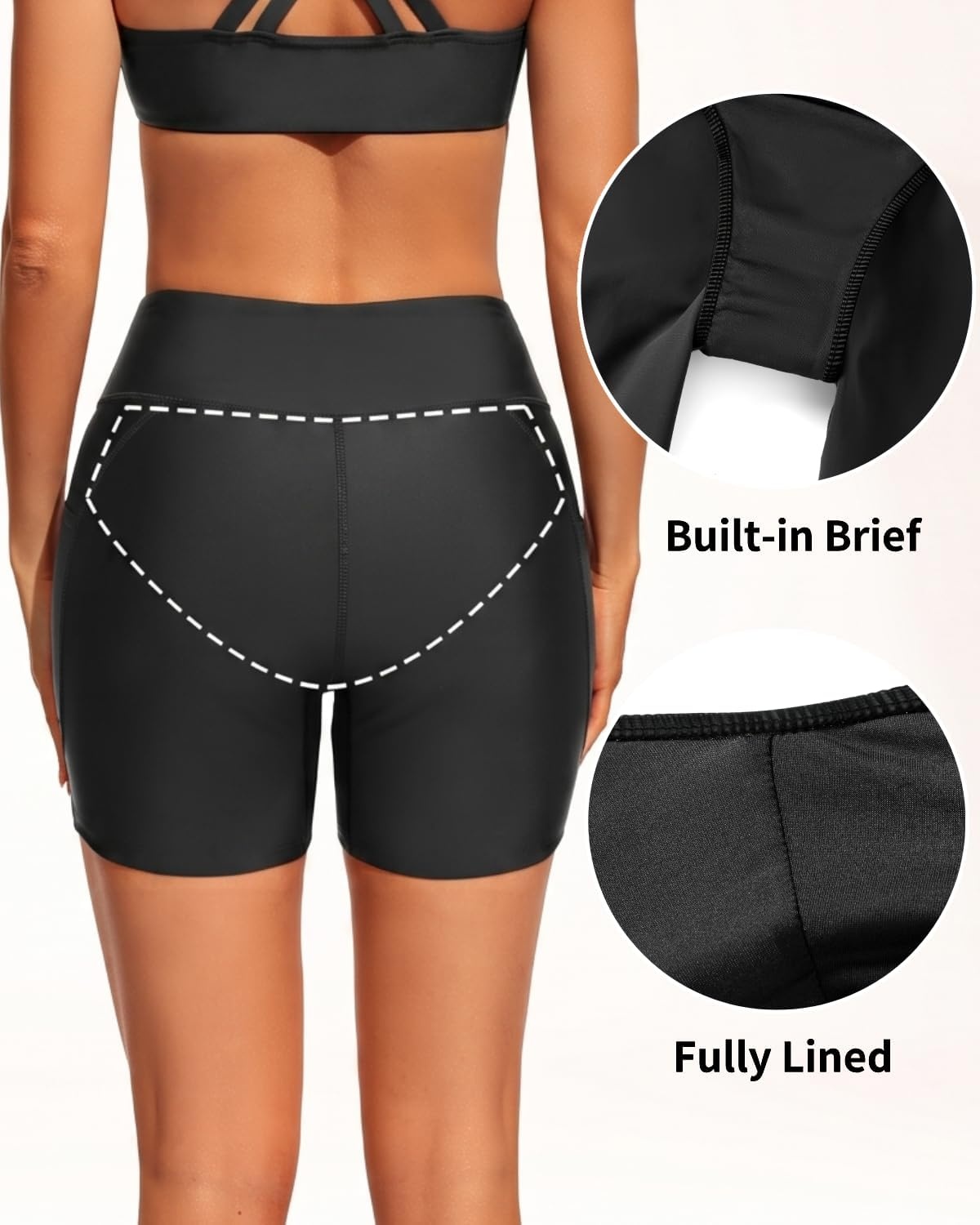 image:imageWomen High Waisted Swim Shorts 5 Bathing Suit Bottoms with Pockets 2026Black