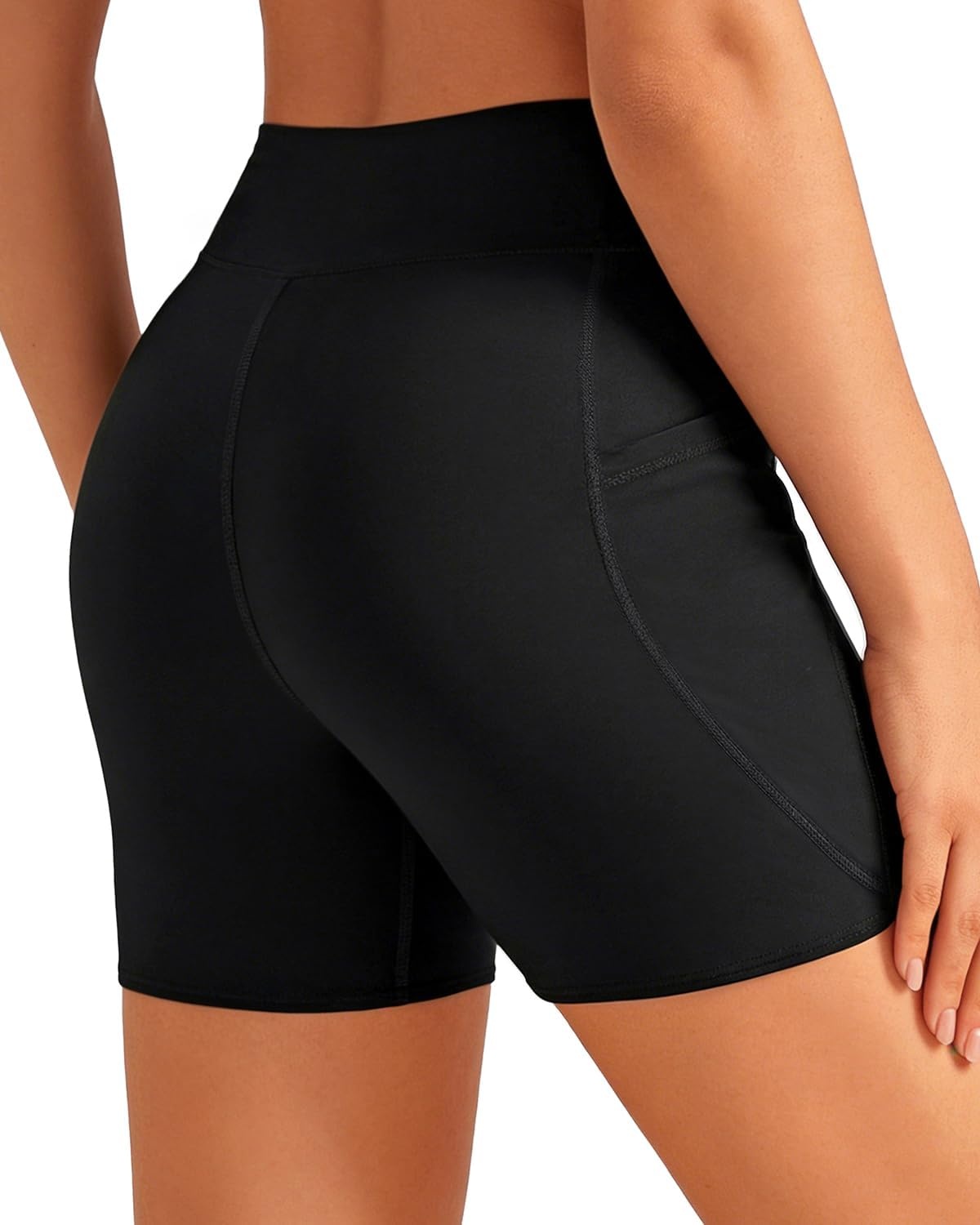image:imageWomen High Waisted Swim Shorts 5 Bathing Suit Bottoms with Pockets 2026Black
