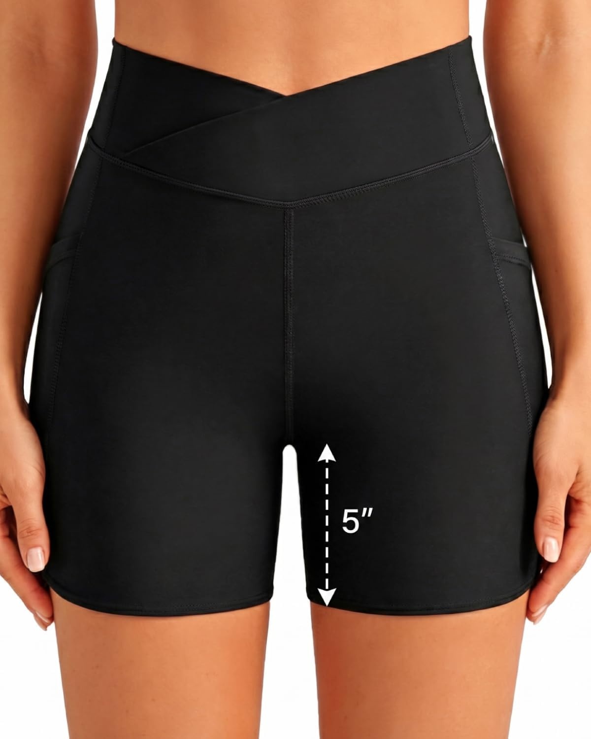 image:imageWomen High Waisted Swim Shorts 5 Bathing Suit Bottoms with Pockets 2026Black