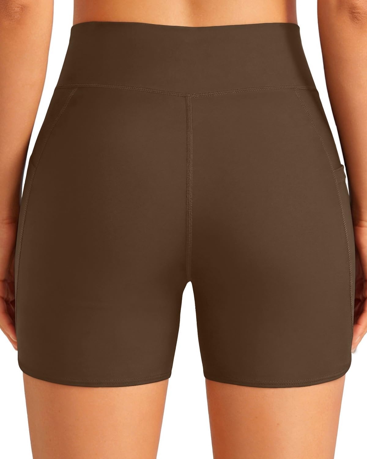 image:imageWomen High Waisted Swim Shorts 5 Bathing Suit Bottoms with Pockets 2026Brown