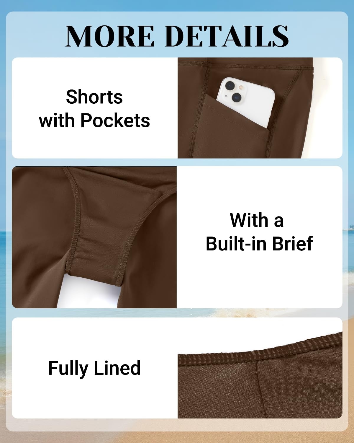 image:imageWomen High Waisted Swim Shorts 5 Bathing Suit Bottoms with Pockets 2026Brown
