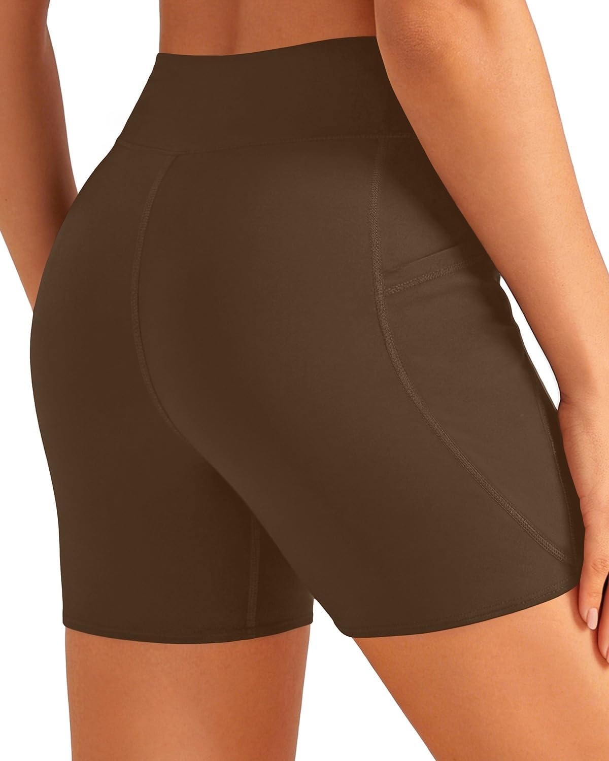image:imageWomen High Waisted Swim Shorts 5 Bathing Suit Bottoms with Pockets 2026Brown