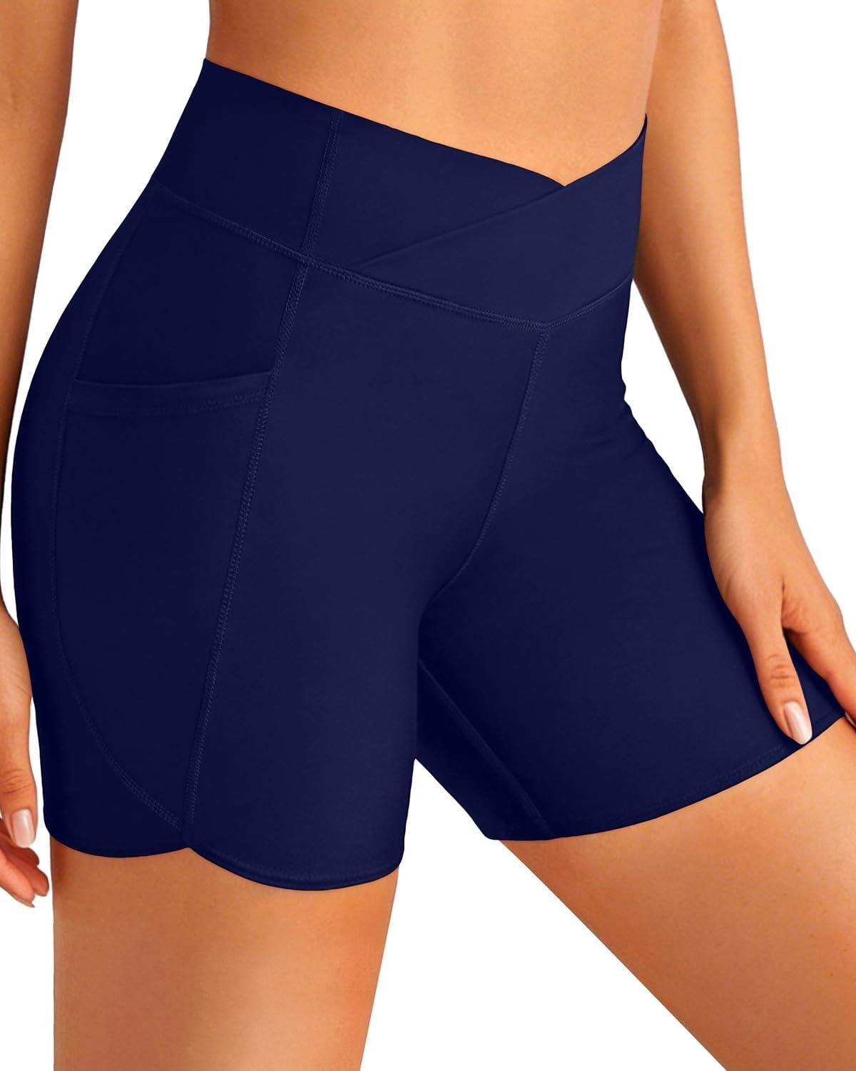 image:imageWomen High Waisted Swim Shorts 5 Bathing Suit Bottoms with Pockets 2026Navy