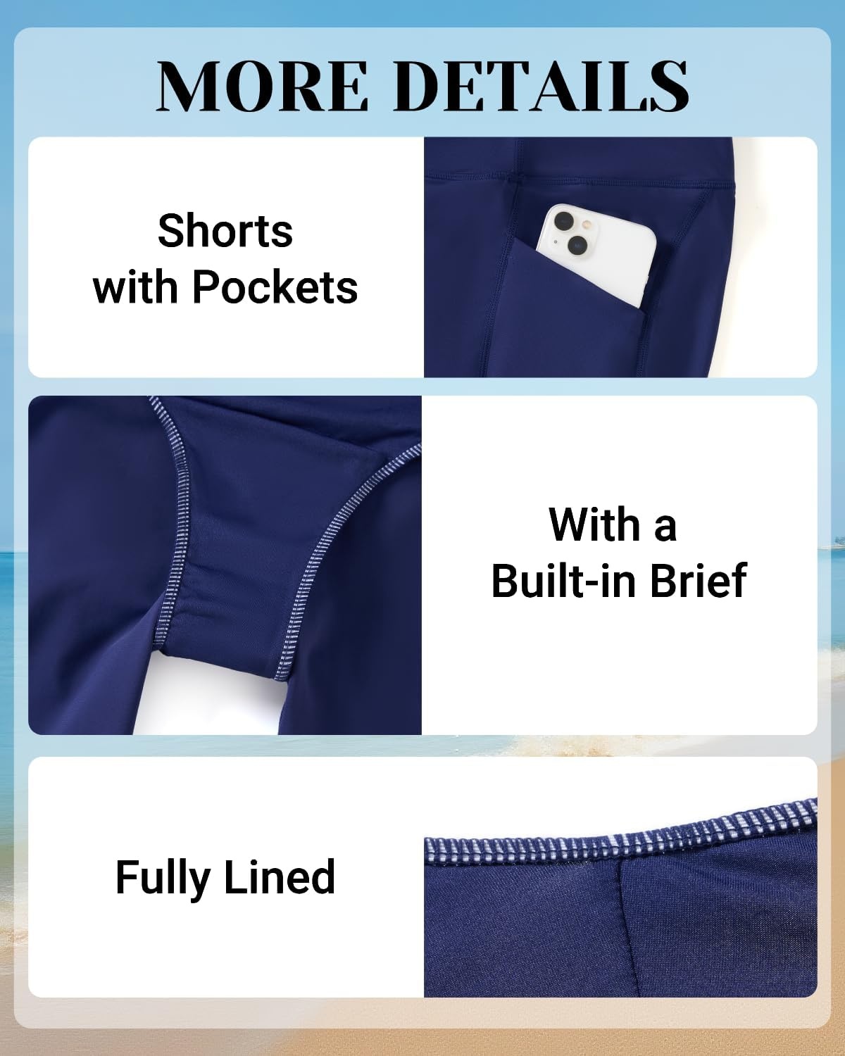 image:imageWomen High Waisted Swim Shorts 5 Bathing Suit Bottoms with Pockets 2026Navy