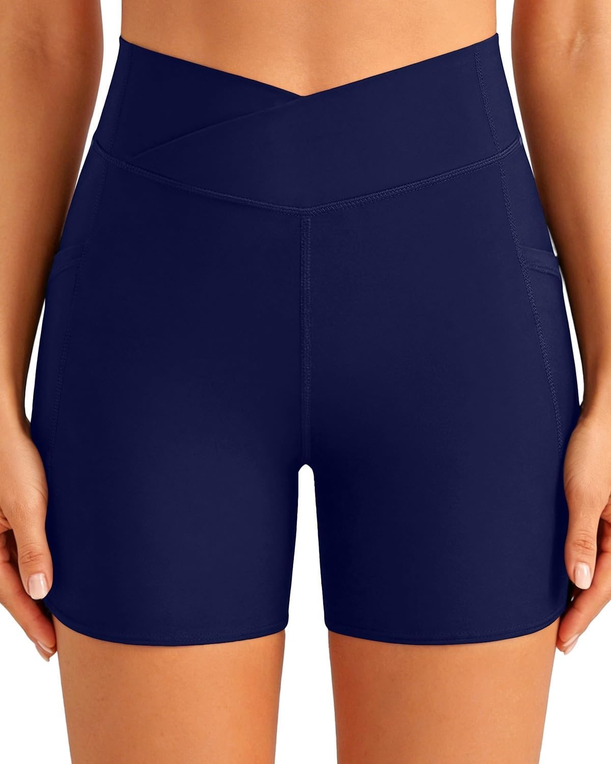 image:imageWomen High Waisted Swim Shorts 5 Bathing Suit Bottoms with Pockets 2026Navy