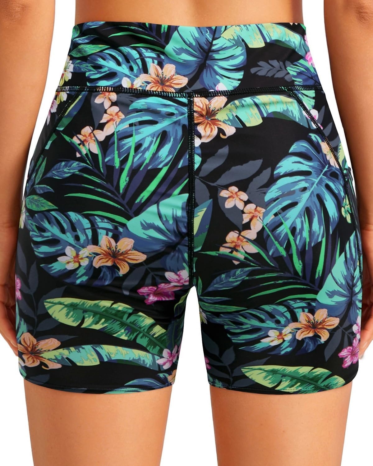 image:imageWomen High Waisted Swim Shorts 5 Bathing Suit Bottoms with Pockets 2026Tropic Leaves