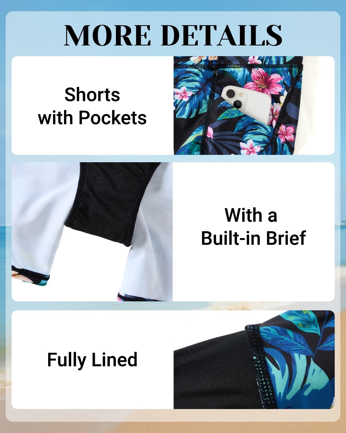image:imageWomen High Waisted Swim Shorts 5 Bathing Suit Bottoms with Pockets 2026Tropic Leaves