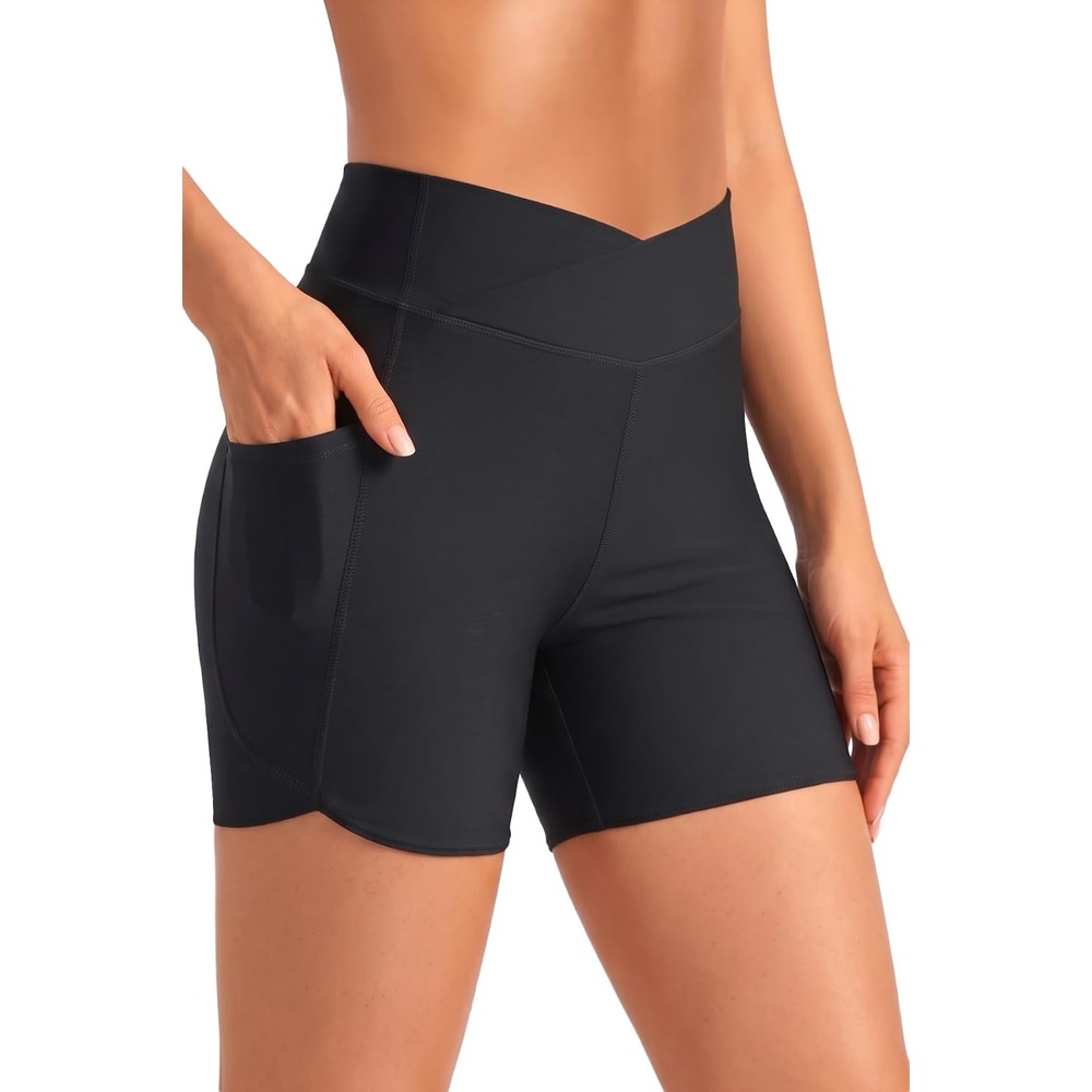 image:imageWomen High Waisted Swim Shorts 5 Bathing Suit Bottoms with Pockets 2026Black