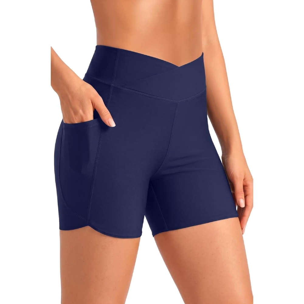 image:imageWomen High Waisted Swim Shorts 5 Bathing Suit Bottoms with Pockets 2026Navy