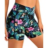 Women High Waisted Swim Shorts – 5″ Bathing Suit Bottoms with Pockets 2026(Tropic Leaves)